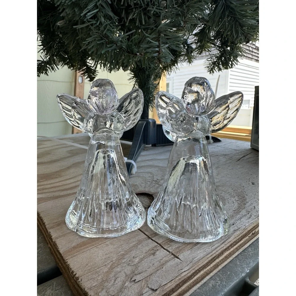 VTG Centurion Collection Angel‎ Candle Holders Set of 2 Glass W/Box About 4 Inch